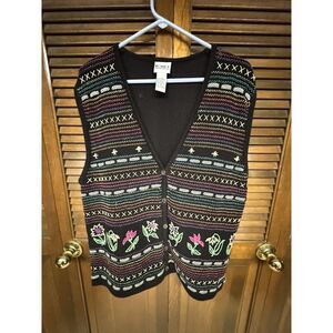 90's Country‎ Primitive Women's Rainbow Embroidered Flower Sweater Vest Size M